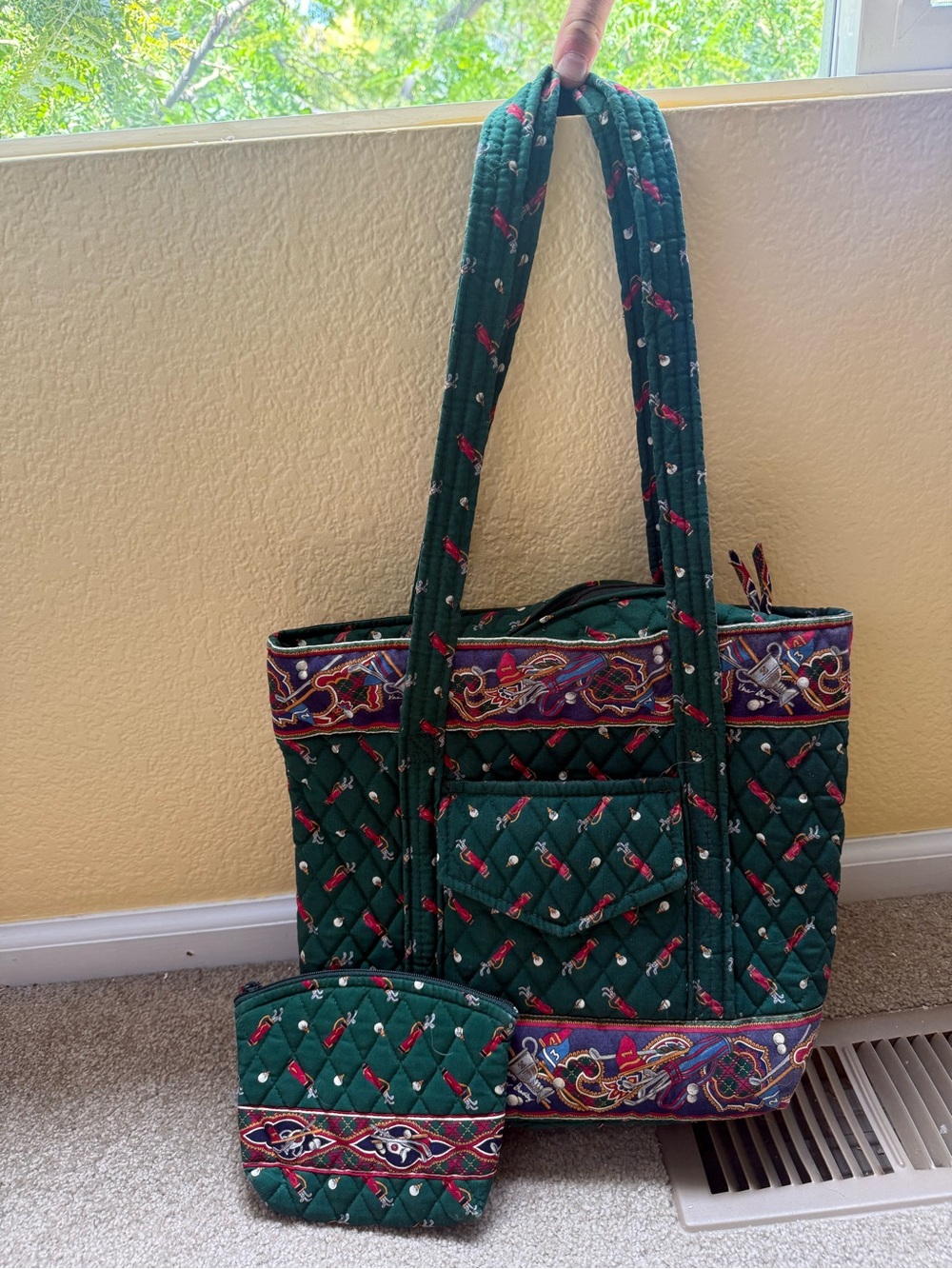 Vintage Vera Bradley Golf Green Tote Bag with Matching Pouch
